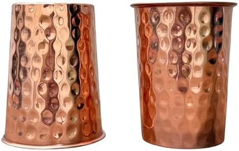 Set of 2 Hammered Pure Copper Cups For Drinking Water Glasses Tumblers Copper Glass for Ayurveda Health Benefits, UNCOATED and LACQUER Free