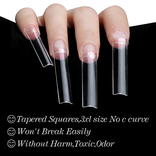 No C Curve 3XL Square Nail Tips-Clear Acrylic Nails Square Shape Nail Tips SITELENABY 360 pcs Flattened Half Cover False Nails for Nail Salons and DIY French ABS Nail Art Tips 12 Size