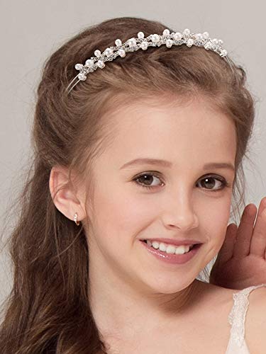 WILLBOND 4 Pcs Flower Girl Headband Flower Girl Hair Accessory Silver Wedding Headpiece Princess Crystal Pearl Headband for Wedding Birthday First Communion Party Photography