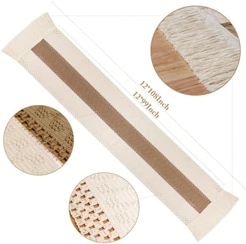 OurWarm Boho Coffee Table Runner for Living Room, 108 inches Long Macrame Spring Runner for Table, Farmhouse Dining Table Runner with Tassels for Bohemian Rustic Wedding, Bridal Shower (12x108 Inches)
