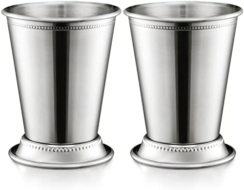 ZEAYEA Set of 2 Mint Julep Cups, Classic Stainless Steel Glasses for Party Bar Home Restaurant, 12 oz Metal Cocktail Glasses for Beer Juice Beverage, Silver