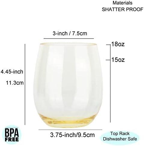 KOXIN-KARLU Classic 18-ounce Acrylic Stemless Wine Glasses, Unbreakable Mixed Drinkware Plastic Tumbler, set of 6 Mutlicolor
