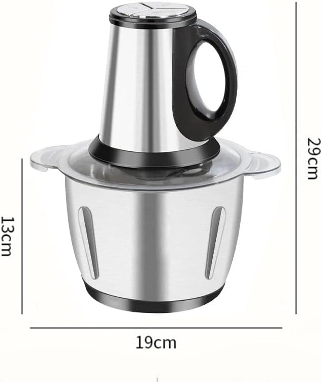 Sakerplus Multifunctional Large Capacity Meat Grinder, 250W Electric Food Processor with 3 Speeds, 2L Stainless Steel Bowl & 4 Sharp Blades for Meat, Vegetables, Nuts (2L-stainless steel)