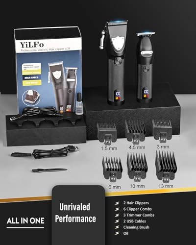 YiLFo Hair Clippers for Men - Professional Barber Clippers, LED Display Trimmer, T Liners Edgers, Shaving Kit