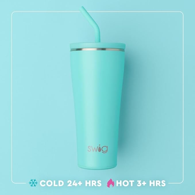 Swig Life 32oz Straw Tumbler, Travel Coffee Tumbler with Lid, Cup Holder Friendly Travel Coffee Mug, Stainless Steel, 32 oz Reusable Insulated Coffee Mug (Saturdays In Lubbock)