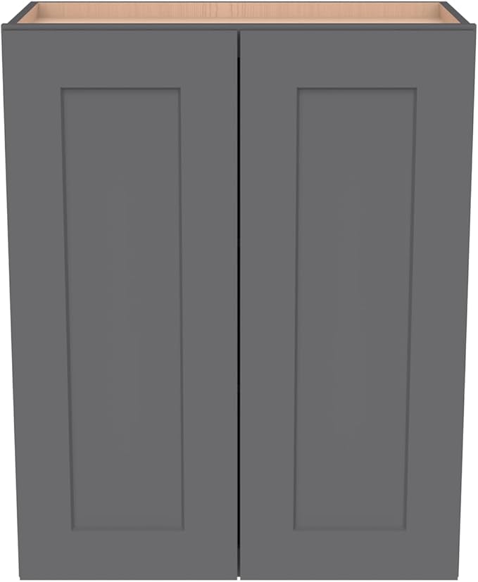 Wall-Mounted Cabinet – Solid Wood Shaker Style Medicine Cabinet with Adjustable Shelves & Soft-Close Doors for Bathroom, Kitchen, and Office Storage (Pebble Gray, 30" W x 12" D x 42" H)