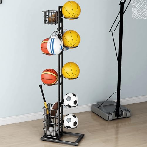 YIWANFW Basketball Holder Ball Storage Rack, Garage Sports Equipment Organizer for Toys,Sports Gear, Basketball Racks- Ball Organizer and Storage Outdoor Indoor Ball Holder, Sport Ball Rack for Garage
