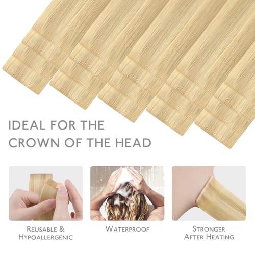 WENNALIFE Tape in Hair Extensions Human Hair, 20pcs 50g 18 inch Light Blonde Highlighted Golden Blonde Remy Hair Extensions Straight Human Hair Tape in Extensions Skin Weft