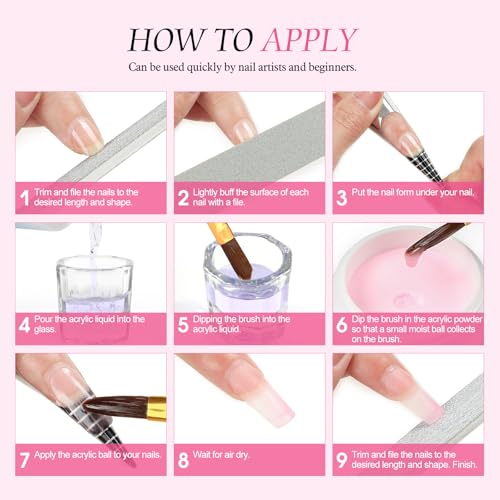 Acrylic Nail Kit with Drill Nail Kit Acrylic Set for Beginner Nude Pink White 12Pcs Glitter Powder Nail Art Rhinestones 200Pcs Tips for Women Manicure DIY