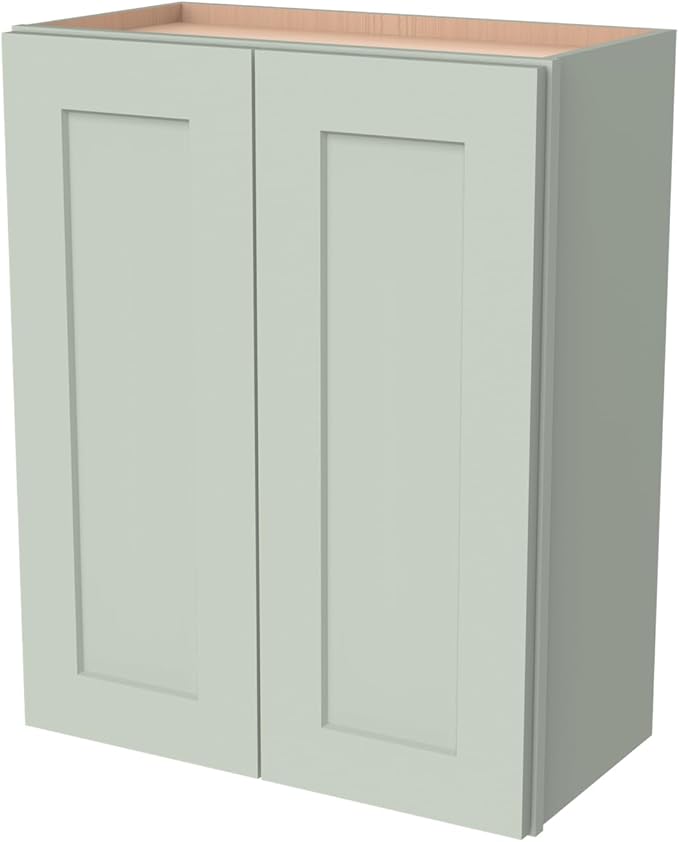 Wall-Mounted Cabinet – Solid Wood Shaker Style Medicine Cabinet with Adjustable Shelves & Soft-Close Doors for Bathroom, Kitchen, and Office Storage (Jade Green, 36" W x 12" D x 42" H)