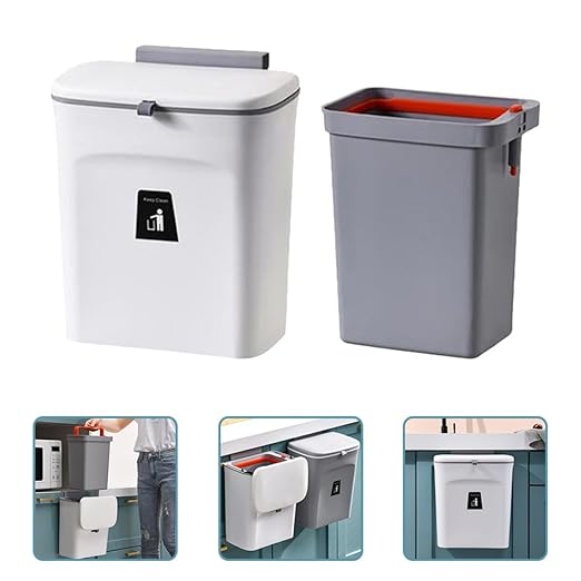 Hanging Kitchen Trash Can 9l with Lid and Inner Bucket, Sealed Compost Bin Plastic Waste Basket for Wall Mount, Indoor Household Food Scrap Storage Container