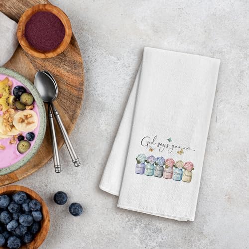 Boho Christian Kitchen Towels 16x24 - God Says You are Christian Dish Towels for Kitchen, Inspirational Christian Gifts for Women, Bible Verse Scripture Decorative Hand Towels for Bathroom