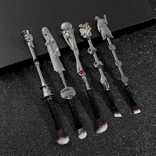 Nightmare Before Christmas Makeup Brushes - 5pcs Corpse Bride Anime Make Up Brush Set Silver Drawstring Bag Included (NEW 5Pcs)