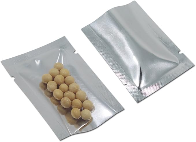 1000 Pcs Silver Aluminum Foil Pouch Heat Seal Front Window Plastic Mini Open Top Flat Vacuum Packaging Mylar Bag Food Small Sample Mylar Storage with Tear Notch 6x9cm(2.3x3.5 inch)
