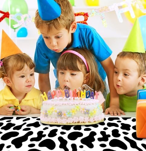 12 PCS Cow Print Table Runner 14 x 108 Plastic Table Runner for Cow Theme Party Birthday Baby Shower Disposable Table Runner
