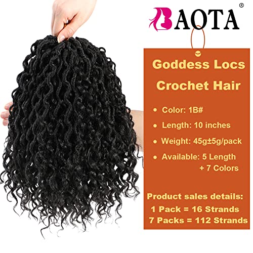 Goddess Locs Crochet Hair 10 Inch 7 Packs Faux Locs Crochet Hair for Women Pre Looped Crochet Hair with Curly Ends River Locs Crochet Hair Extensions (1B#)