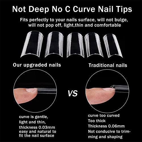 XXL No C Curve Nail Tips, SWETIDY 600Pcs Refill Size of 4,5,6,7 Clear Acrylic Nails Square Shape Nail Half Cover