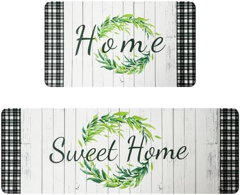 Farmhouse Kitchen Rugs Mats Set of 2 Anti Fatigue Kitchen Rugs Non-Skid Waterproof Kitchen Floor Mat Cushioned Comfort Standing Mat for Kitchen Sink Office Laundry Home