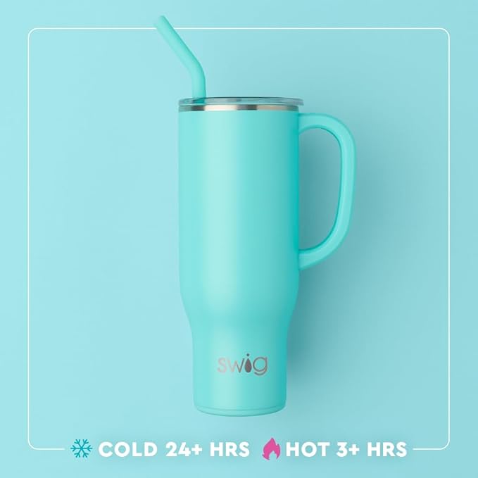 Swig Life 30oz Mega Mug, 30 oz Tumbler with Handle and Straw, Cup Holder Friendly, Dishwasher Safe, Extra Large Insulated Tumbler, Stainless Steel Water Bottle (Prep Rally)