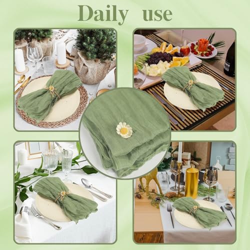 120 Pack Sage Green Cheesecloth Napkins 19.7 x 19.7 Inch Gauze Cheese Cloth Napkins Bulk, Soft Sage Cloth Napkins Rustic Table Napkins with Wrinkle for Wedding Party Baby Shower Dinner Table Decor