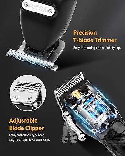 YiLFo Hair Clippers for Men - Professional Barber Clippers, LED Display Trimmer, T Liners Edgers, Shaving Kit