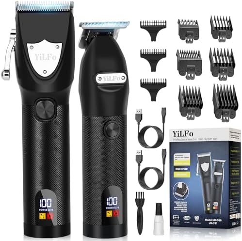 YiLFo Hair Clippers for Men - Professional Barber Clippers, LED Display Trimmer, T Liners Edgers, Shaving Kit