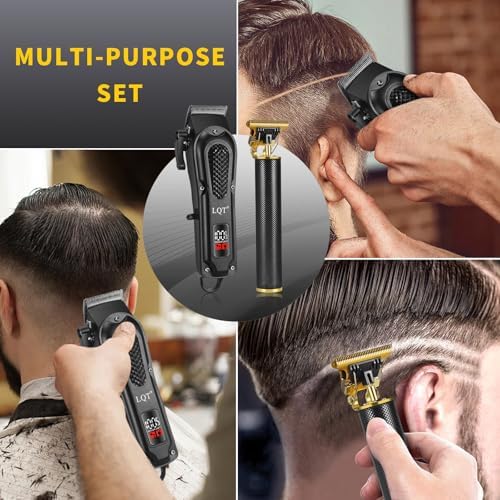 LQT® Men's Professional Hair Clippers Kit，Cordless & Corded Barber Clippers Set，Grooming Rechargeable Beard Trimmer with Adjustable Blade
