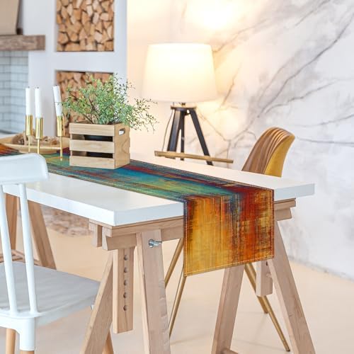 Burnt Orange Farmhouse Table Runner Vintage Abstract Blue and Orange Table Runner Messy Rust Painting Coffee Table Runners for Kitchen Dining Table Home Decor 71in