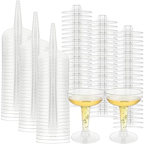 100 Pack Plastic Champagne Coupe Glasses, Disposable Plastic Party Champagne Glasses, 4 Oz Clear Cocktail Martini Margarita Wine Cups for Birthday Wedding Party