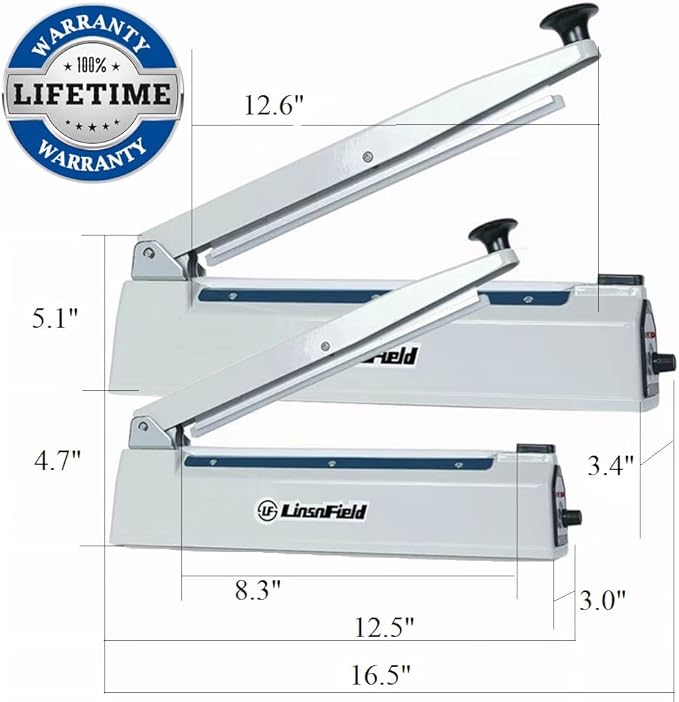 Sealer Pro, 12-inch Super Impulse Heat Bag Sealer, 7-mm Sealing System with Patent for Never Burn Out, Antioxidant Aluminium Shield, Copper Transformer, Built-in Fuse Safety System, White