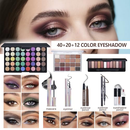 Makeup Kit for Women Full Kit、 Makeup Sets for Teens、 Multipurpose Makeup ，eyeshadow、 liquid foundation,Loose powder,Eyebrow pencil,4-color lip gloss set