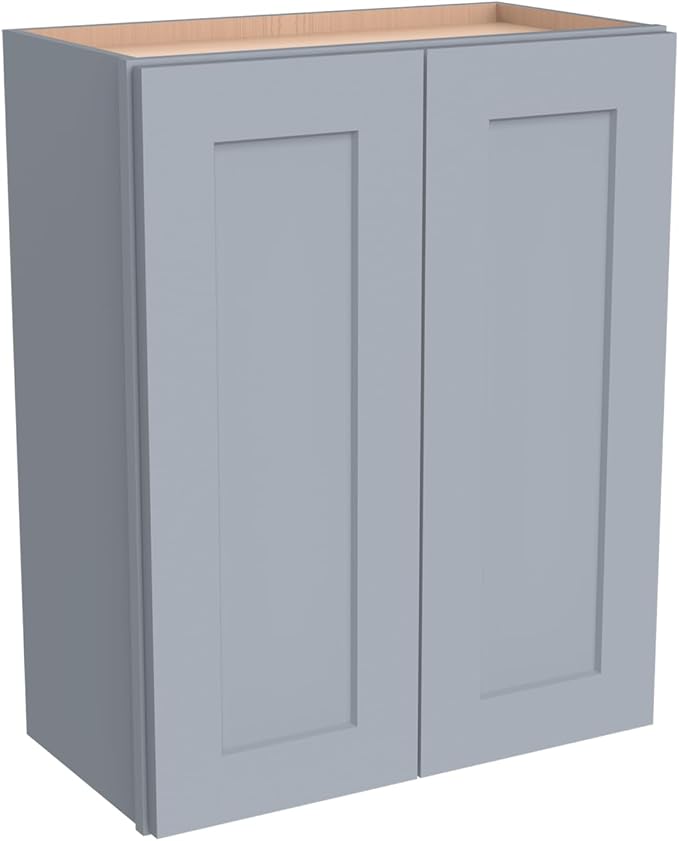 Wall-Mounted Cabinet – Solid Wood Shaker Style Medicine Cabinet with Adjustable Shelves & Soft-Close Doors for Bathroom, Kitchen, and Office Storage (Grey, 24" W x 12" D x 42" H)