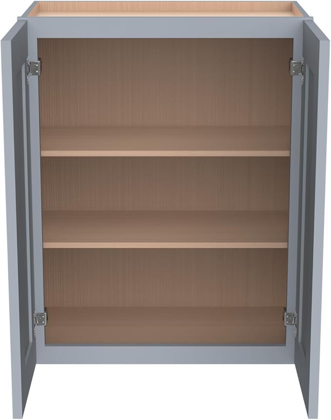 Wall-Mounted Cabinet – Solid Wood Shaker Style Medicine Cabinet with Adjustable Shelves & Soft-Close Doors for Bathroom, Kitchen, and Office Storage (Grey, 27" W x 12" D x 36" H)