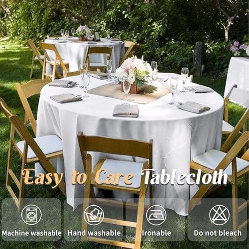 2 Pack 90 Inch White Round Tablecloth for Round Table Washable Reusable Outdoor Polyester Fabric Decorative Dining Table Cover for Buffet, Camping, Baby Shower, Party