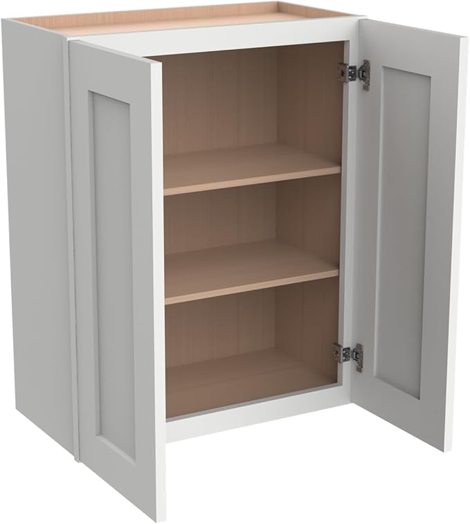 Wall-Mounted Cabinet – Solid Wood Shaker Style Medicine Cabinet with Adjustable Shelves & Soft-Close Doors for Bathroom, Kitchen, and Office Storage (Origami White, 36" W x 12" D x 36" H)