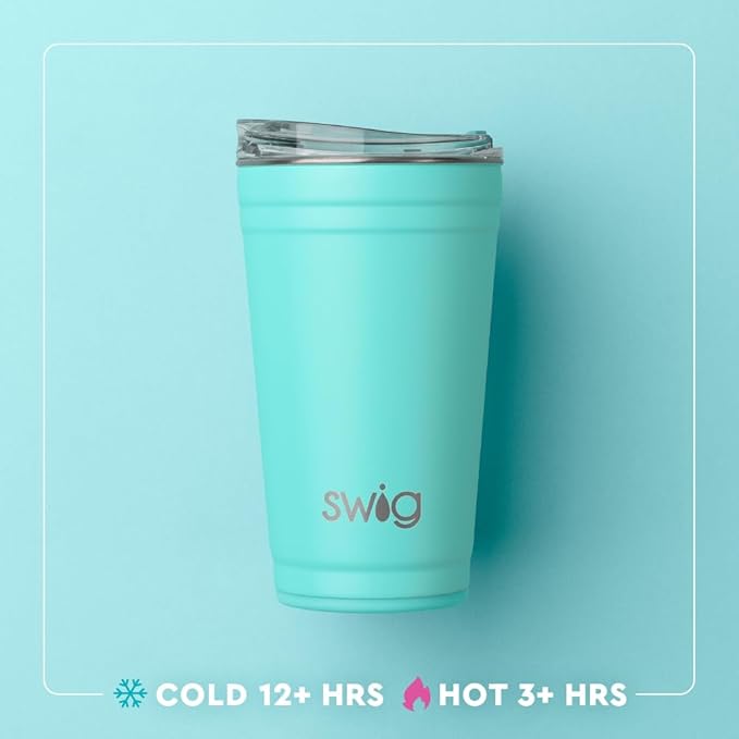 Swig Life 24oz Party Cup, Stackable Insulated Travel Coffee Tumbler with EZ Slider Lid, Cup Holder Friendly, Stainless Steel 24 oz Tumbler, Reusable Coffee Mug (Roller Rink)