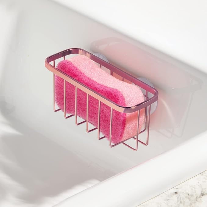 iDesign Stainless Steel Suction Sponge Holder - Kitchen Sink Sponge Caddy Organizer - Copper