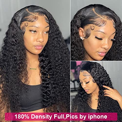 Wingirl 180 Density 13x4 HD Lace Front Wigs Human Hair Pre Plucked with Baby Hair Transparent Glueless Brazilian Deep Wave Frontal Wigs for Women Natural Black Color