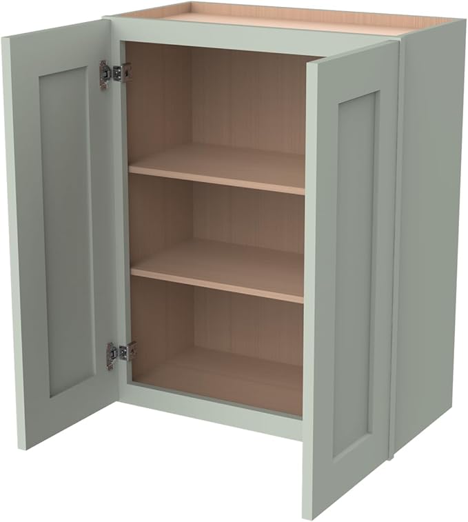 Wall-Mounted Cabinet – Solid Wood Shaker Style Medicine Cabinet with Adjustable Shelves & Soft-Close Doors for Bathroom, Kitchen, and Office Storage (Jade Green, 30" W x 12" D x 36" H)