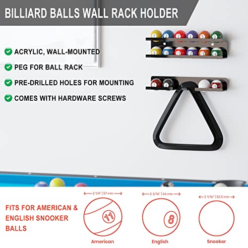 Cosmos Acrylic Billiard Ball Storage Shelf Set Pool Ball Wall Mount Rack Pool Accessory Wall Holder for 16 Balls Billiard Pool Ball Cue Ball Billiard Ball Rack in Billiard Room Bar (Solid Black)