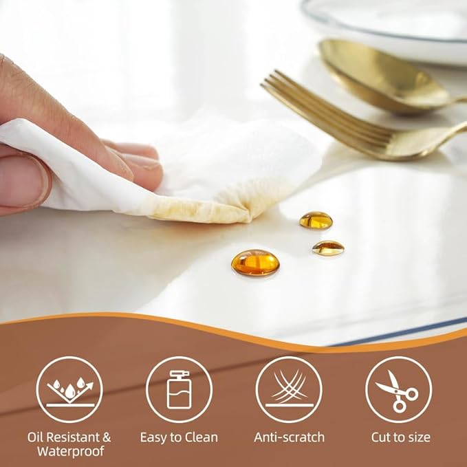 Warmstar Clear Table Cover Protector 34 x 48 Inch,1.5mm Thick Plastic Table Cover Rectangle,PVC Clear Table Protector,Desk Protector Mat for Kitchen, Dresser, Writing Desk，Dining Room Table