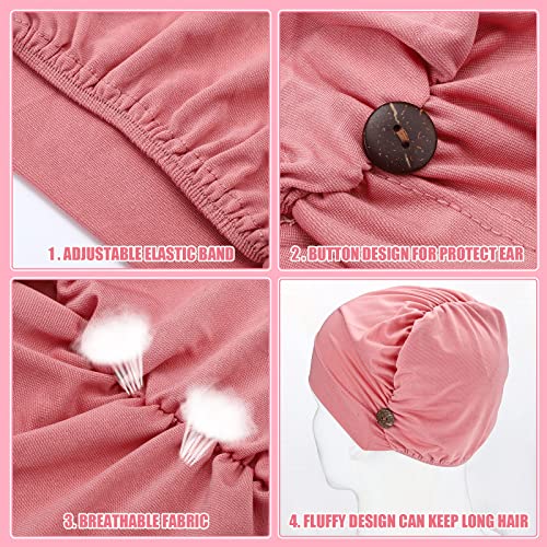 10 Pcs Soft Bouffant Caps with Buttons, Gourd-shape Caps Stretch Bouffant Hat Stretchy Headband Turban (Stylish Colors)