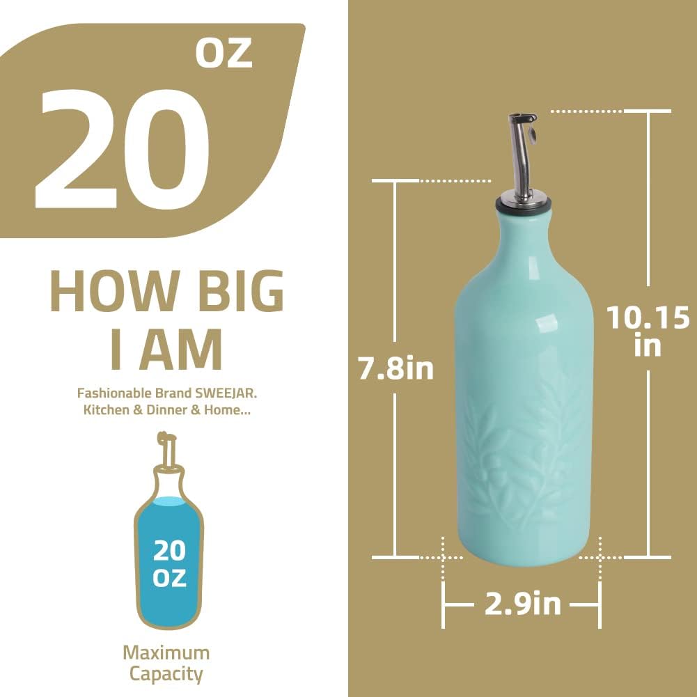 Sweejar Ceramic Olive Oil Dispenser Bottle, 20 Oz Relief Opaque Oil Cruet Protects To Reduce Oxidation, Suitable for Storage Soy Sauce, Coffee Syrup, Liquids, Set of 1 (Gradient Yellow)