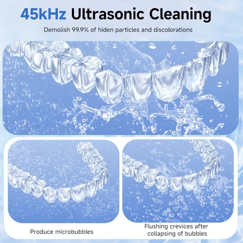 Ultrasonic Retainer Cleaner, 45kHz Dental Appliances Cleaning Machine with U/V Light and LED Digital Timer, 200ML and 4 Modes for Dentures, Aligner, Nightguard, Mouth Guard, Toothbrush, Jewelry