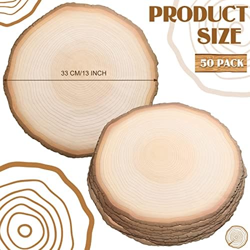 Teling 50 Packs Wood Slices Disposable Table Placemats Round Rustic Brown Wood Slices Place Mat 13 Inch Paper Placemats for Farmhouse Wedding Baby Shower Birthday Party Supplies Decoration