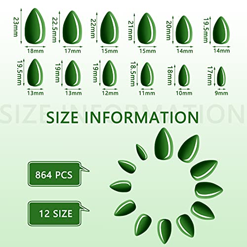 Maitys Almond Press on Nails 36 Colors 864 Pcs Press on Nails, Glossy Full Cover Fake Nails Colorful Artificial Nails for Women Girls Nail Salon Decorations