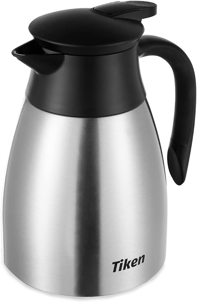 Tiken 34 Oz (1 L) Stainless Steel Thermal Coffee Carafe and French Press Coffee Maker, Silver