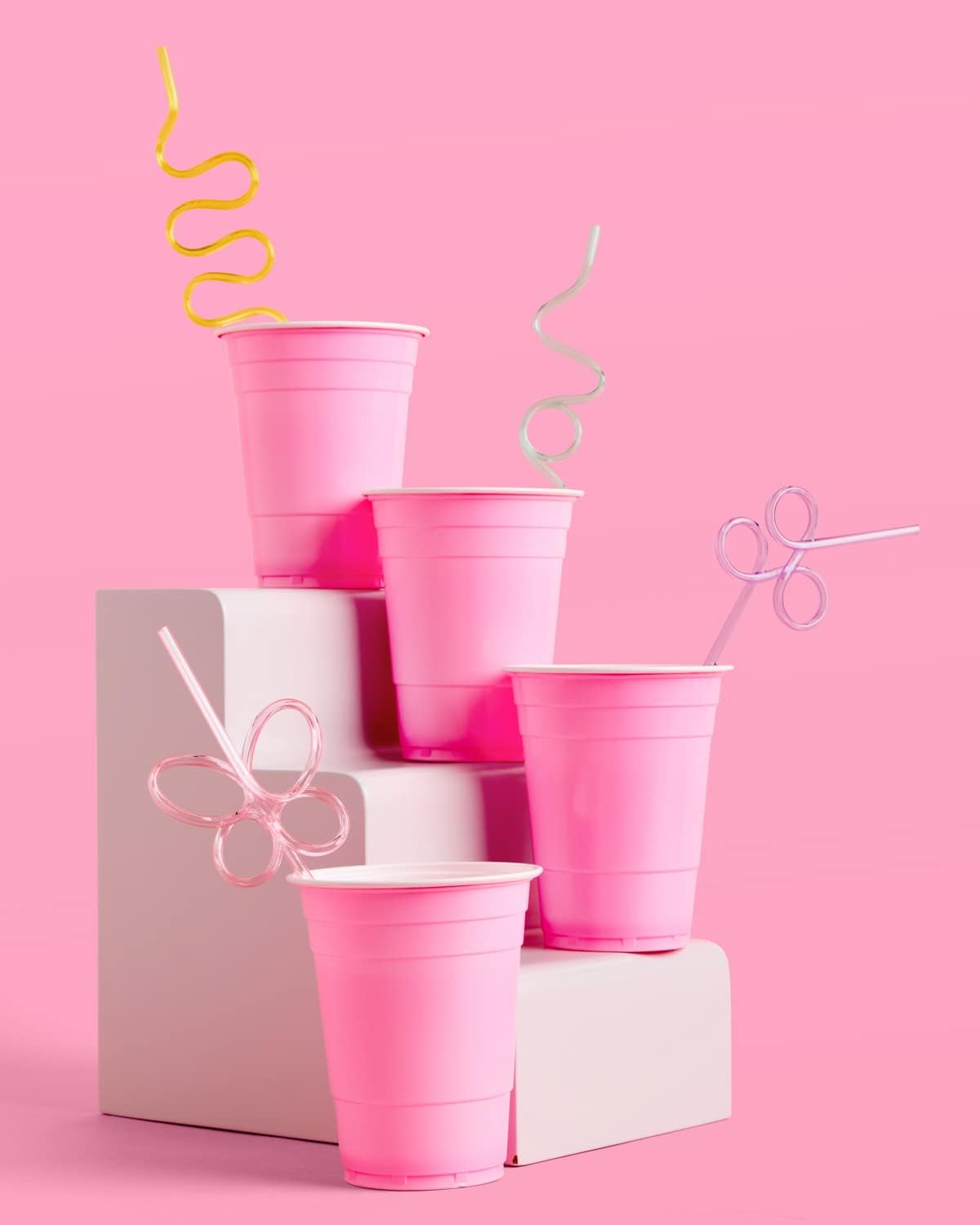 xo, Fetti Pastel Reusable Straw Set - 20 pc | Rainbow Birthday Party, Butterfly Bachelorette, Bridal Shower Decorations | Squiggly, Wavy, (Pack of 2)