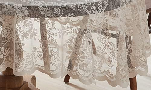 Warm Home Designs 60 Inch Round Tablecloth with English Rose Design. Use as Circle Tablecloth, Rustic Tablecloth or as Elegant Lace Table Cloth. Linen Gold Table Clothes for 6 Guests. LTC Linen 60"