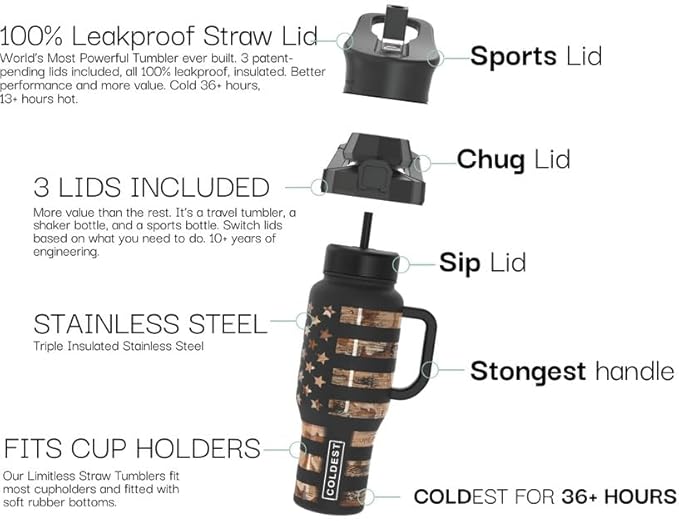 Coldest Tumbler with Handle and Straw, 100% Spill Proof Tumbler with Straw (3 Lids), Stainless Steel Insulated Leakproof Tumblers for Women Men, Cup Holder Friendly, 46 oz (Almond Blossom)